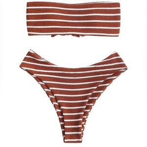 Zaful Brown and White Striped Bikini